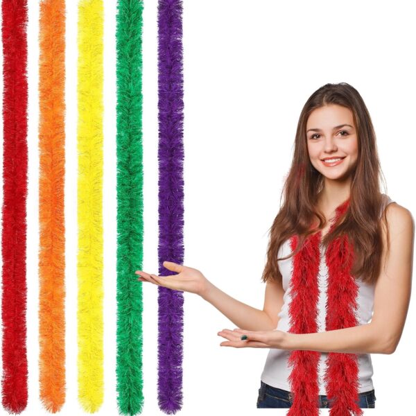 "5 Pcs Colorful Feather Boas – 5 Ft Fluffy Decor for Parties & Costumes"
