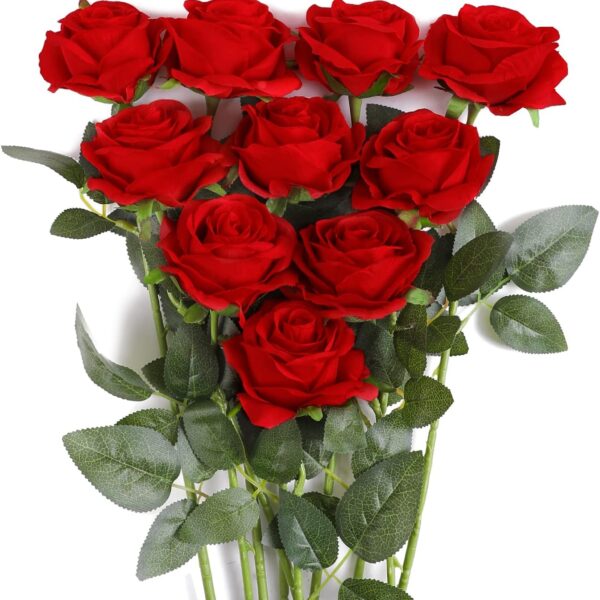 "10PCS Realistic Artificial Roses – Silk Long Stem Flowers for Wedding & Party Decor"