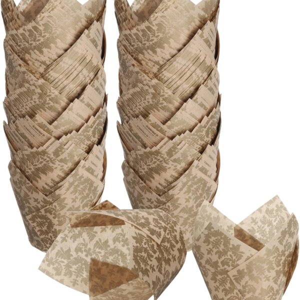 150-Piece Tulip Baking Cups – Greaseproof Cupcake Liners for Weddings & Parties (Flower, Brown)