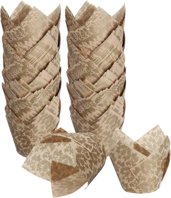 150-Piece Tulip Baking Cups – Greaseproof Cupcake Liners for Weddings & Parties (Flower, Brown)