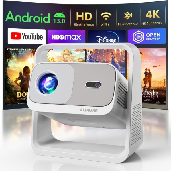 Smart Portable Projector – WiFi & Bluetooth, Built-in Apps, Auto Keystone, Electric Focus, 1080P Native, 4K Supported