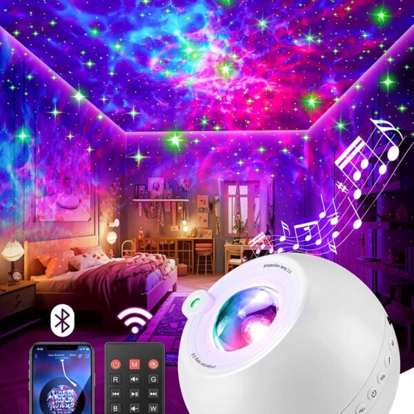 One Fire Galaxy Star Projector for Bedroom – 15 Colors, 15 White Noise Sounds & Bluetooth
