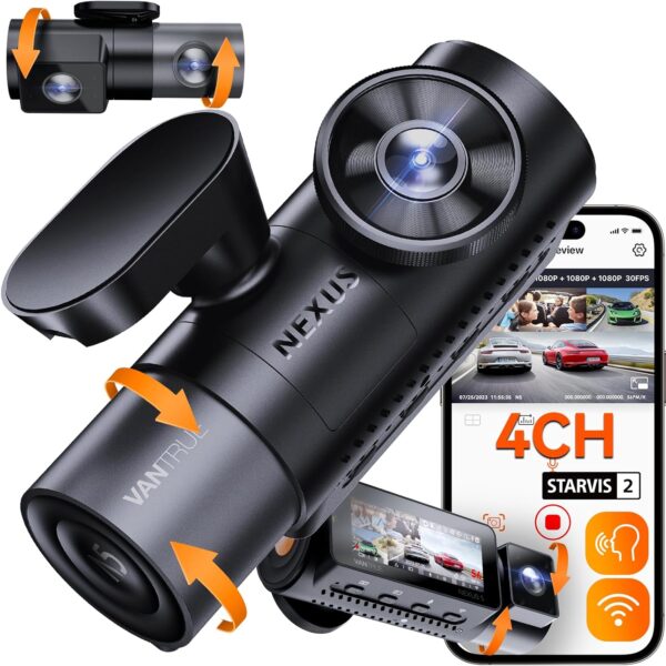 N5 4-Channel 360° Dash Cam – 2.7K Front & 1080P Rear/Inside, STARVIS 2, IR Night Vision, WiFi, Voice Control