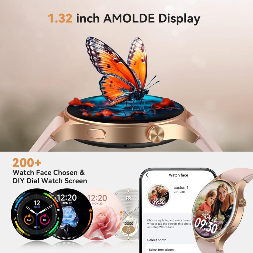 Smart Watch for Women with 1.32" AMOLED Display, Heart Rate, SpO₂ & Sleep Monitor, Fitness Activity Tracker