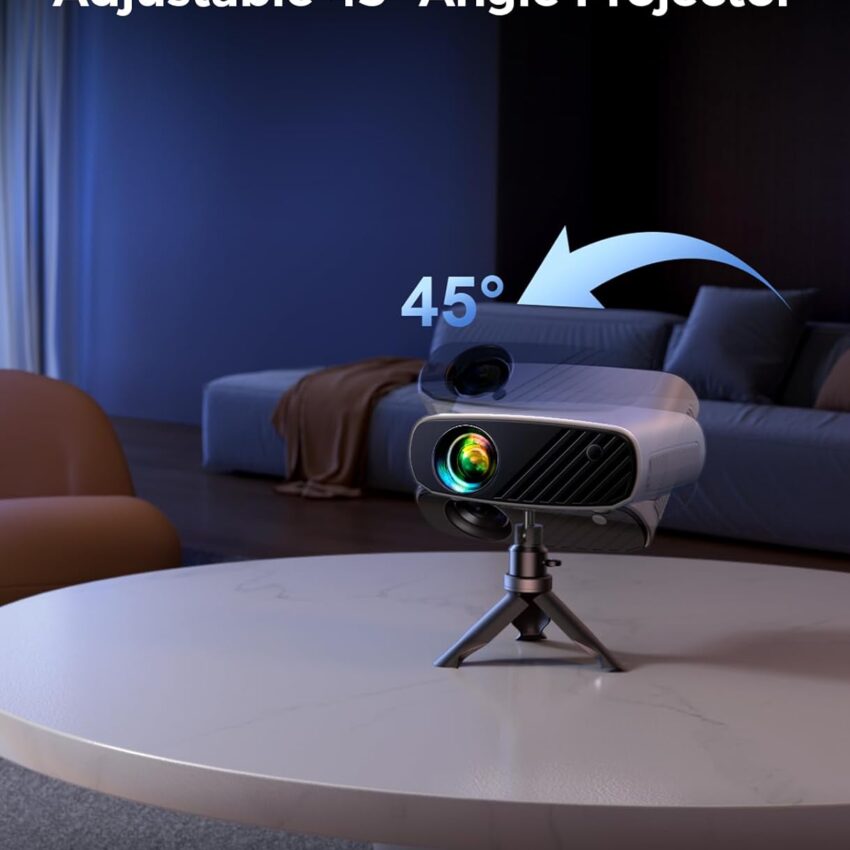 ELEPHAS 2025 Mini Projector – Upgraded 1080P HD, 8000L Portable, Compatible with iPhone, Includes Tripod