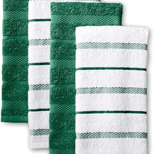 Albany Green White Kitchen Towel 4-Pack Set 16x26 Inches
