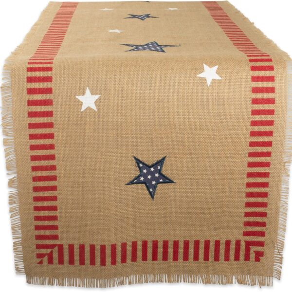 4th of July Patriotic Jute Table Runner 15x74 Inches