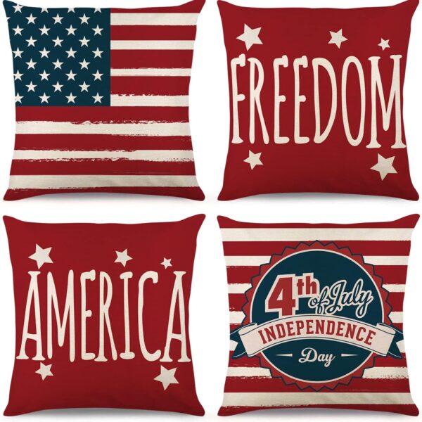 4th of July Patriotic Pillow Covers Set of 4 18x18 Inches