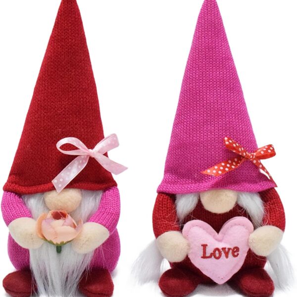 Handmade Santa Gnome Decorations 2PCS Pink Valentine Tiered Tray