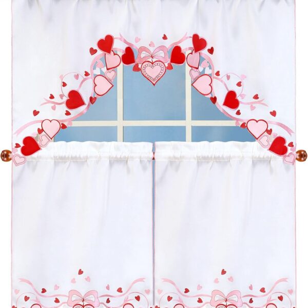Embroidered Love Heart Kitchen Window Curtain Swag Romantic Valentine Decor