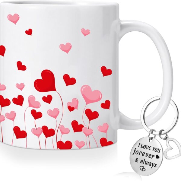 Valentines Day Love Heart Coffee Mug 12oz with Keychain Gift
