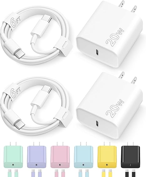 20W USB-C Fast Charger Block with 6FT Cable for iPhone