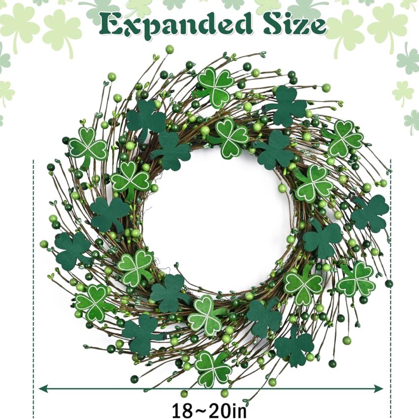 Lighted Shamrock St Patricks Day Front Door Wooden Clover Wreath
