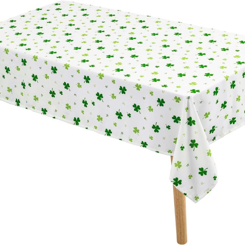 Waterproof St Patricks Day Shamrock Tablecloth Washable Rectangle 60x84 Inch
