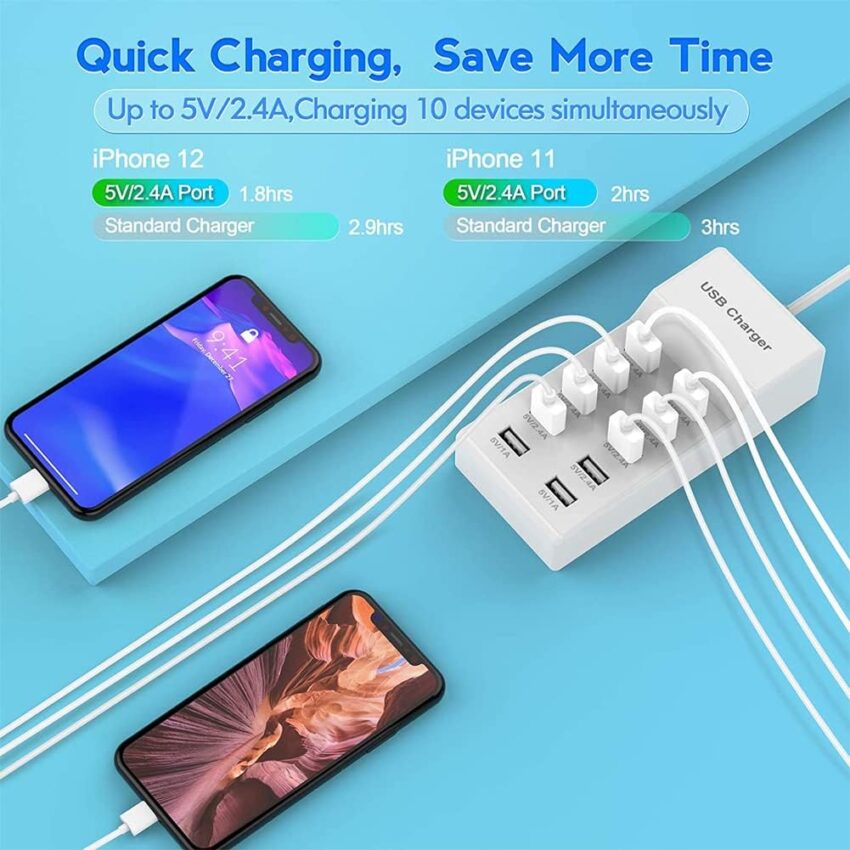 10-Port USB Wall Charger Station Rapid Safe Multi Device