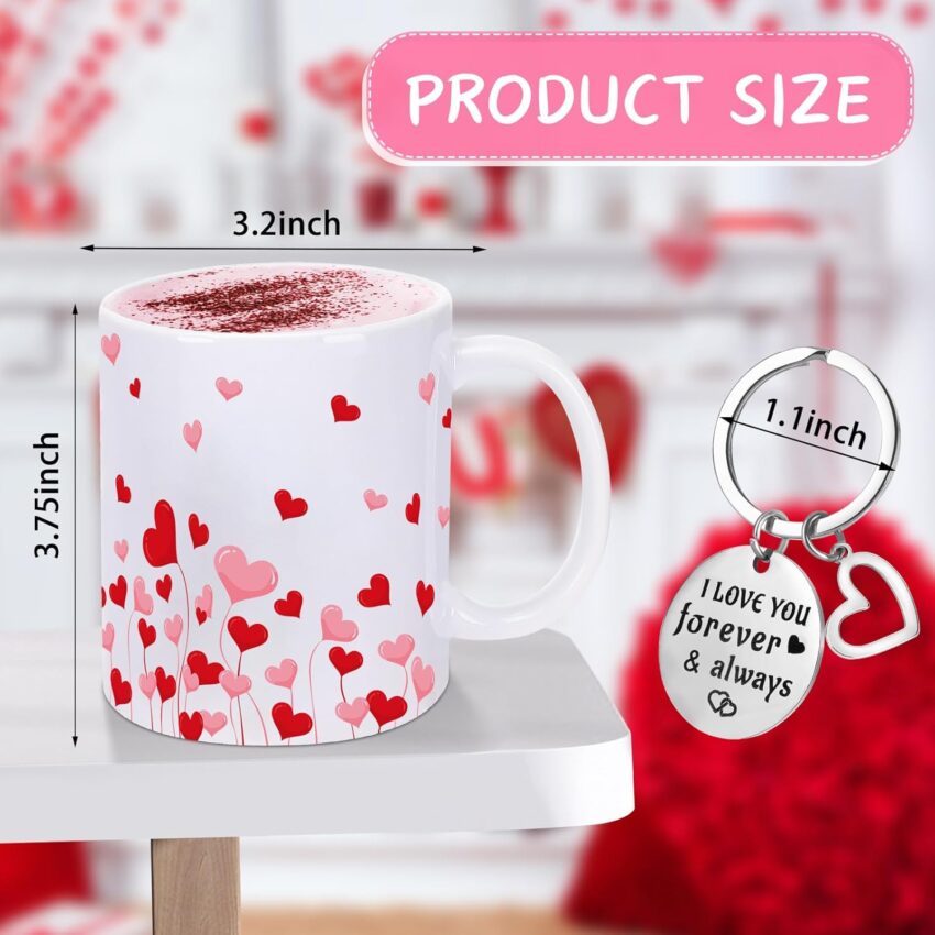 Valentines Day Love Heart Coffee Mug 12oz with Keychain Gift