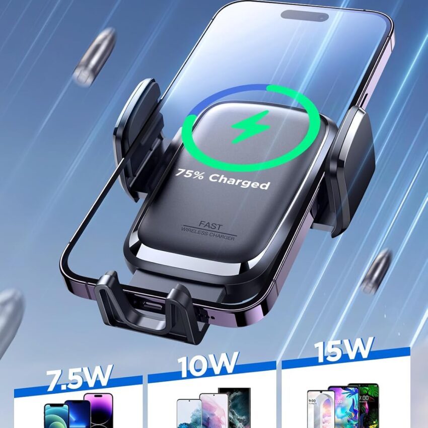 Wireless 15W Fast Charging Auto Clamping Car Mount