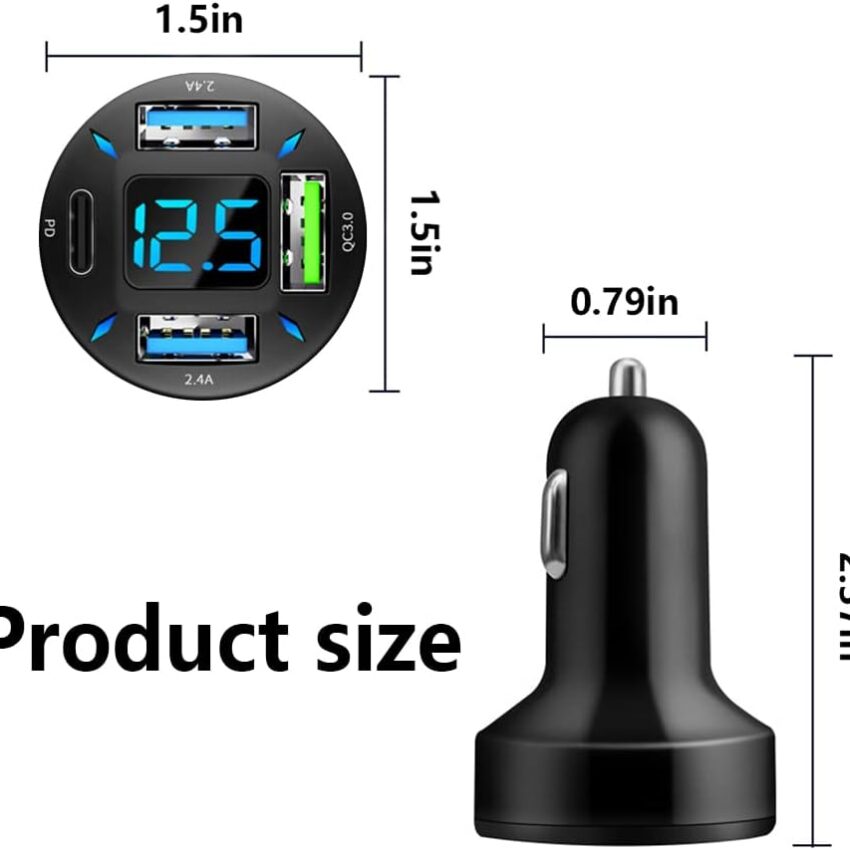 66W Fast 4-Port USB PD Car Charger with LED