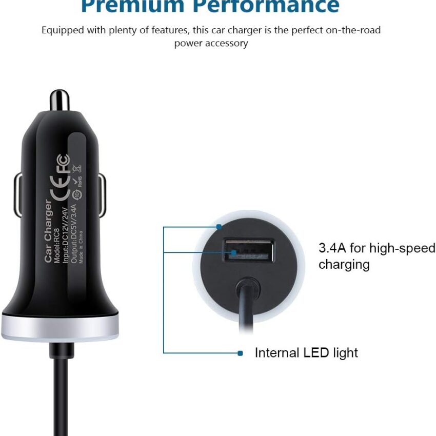 USB-C Fast Charging Car Adapter with Built-in Cable