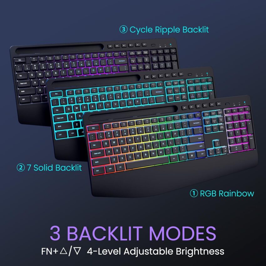 Wireless RGB Keyboard and Mouse with Ergonomic Wrist Rest