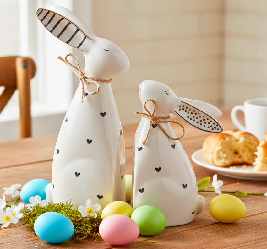 Minimalist 6.3" Ceramic Easter Bunny Statues for Indoor Home Accents