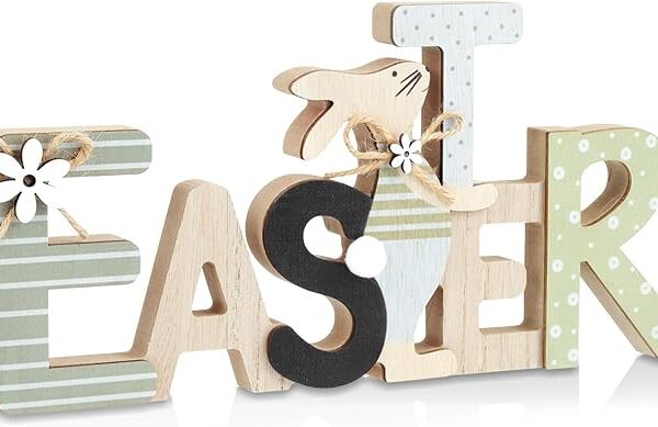 Easter Bunny Wooden Block Letters: Farmhouse Tiered Tray Decor for Indoor Use