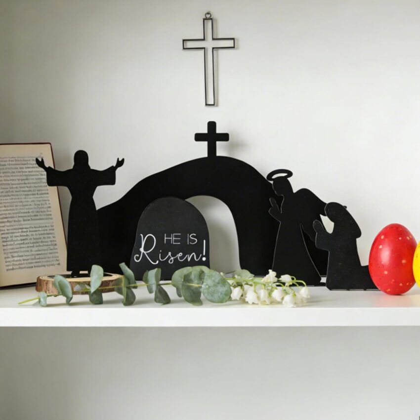 Christian Easter Mantle Decor – 5-Piece Silhouette Empty Tomb & Savior Set