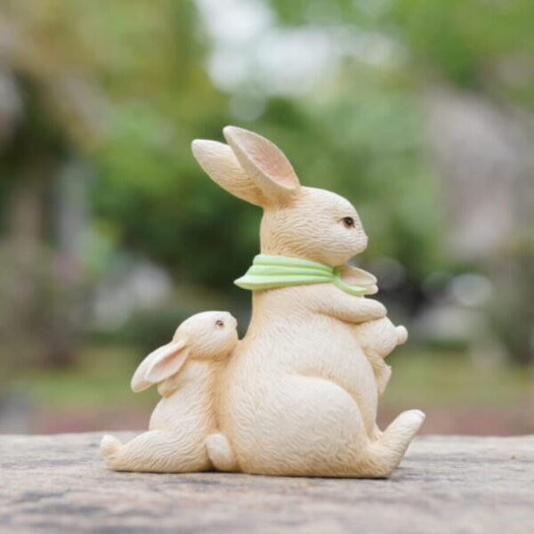 Mother Bunny and Babies Resin Figurine – Spring Farmhouse Tabletop Decor