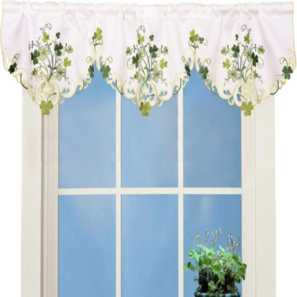 St Patricks Day Irish Clover Kitchen Valance Embroidered Shamrock Window Curtain