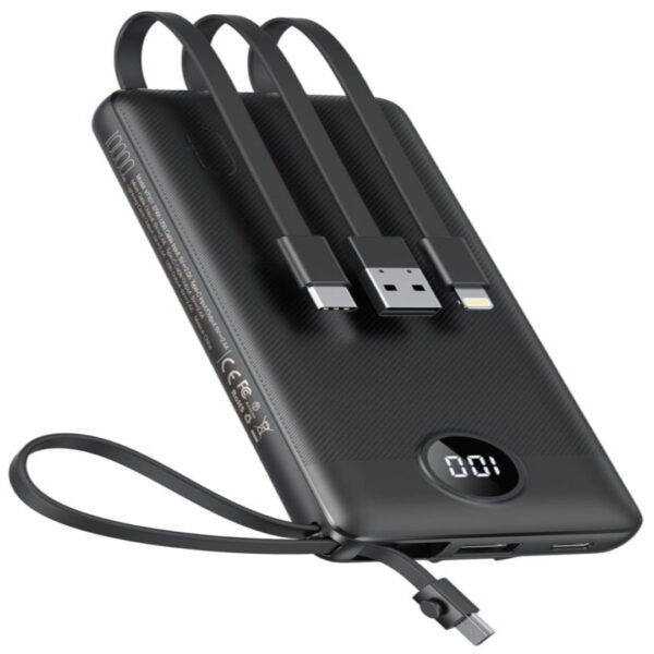 Portable Power Bank With Built-In Cables Fast Charging