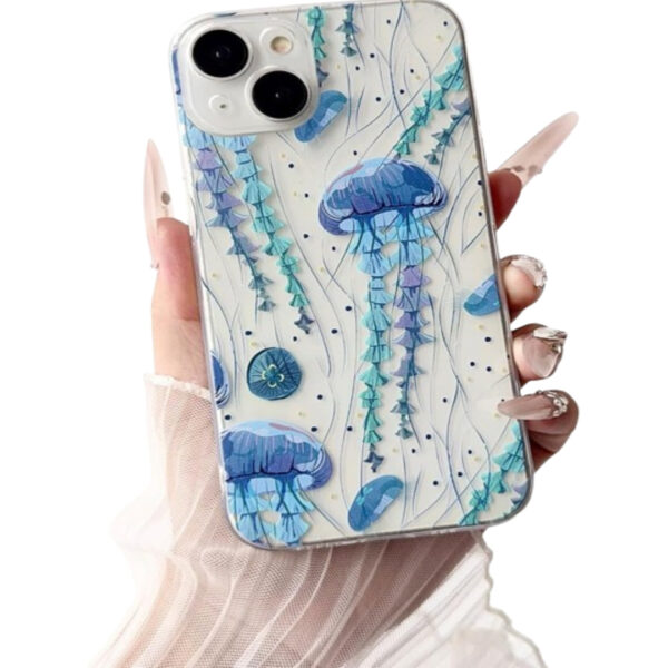 Jellyfish Clear Shockproof iPhone 15 Protective TPU Phone Case