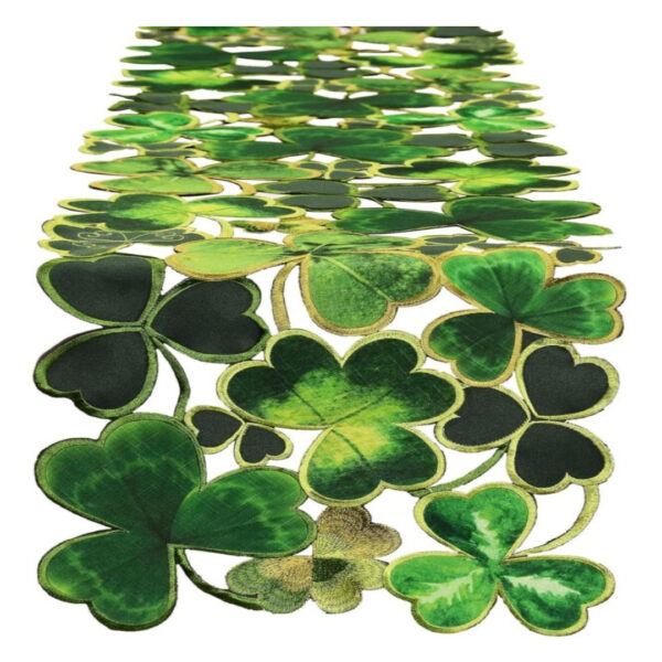 Embroidered Clover Table Runner St Patricks Day Decorative 13x90 Inches