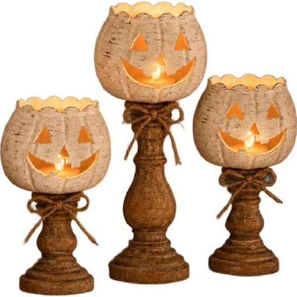 Fall Pumpkin Rustic Tealight Candle Holder Autumn Table Decor