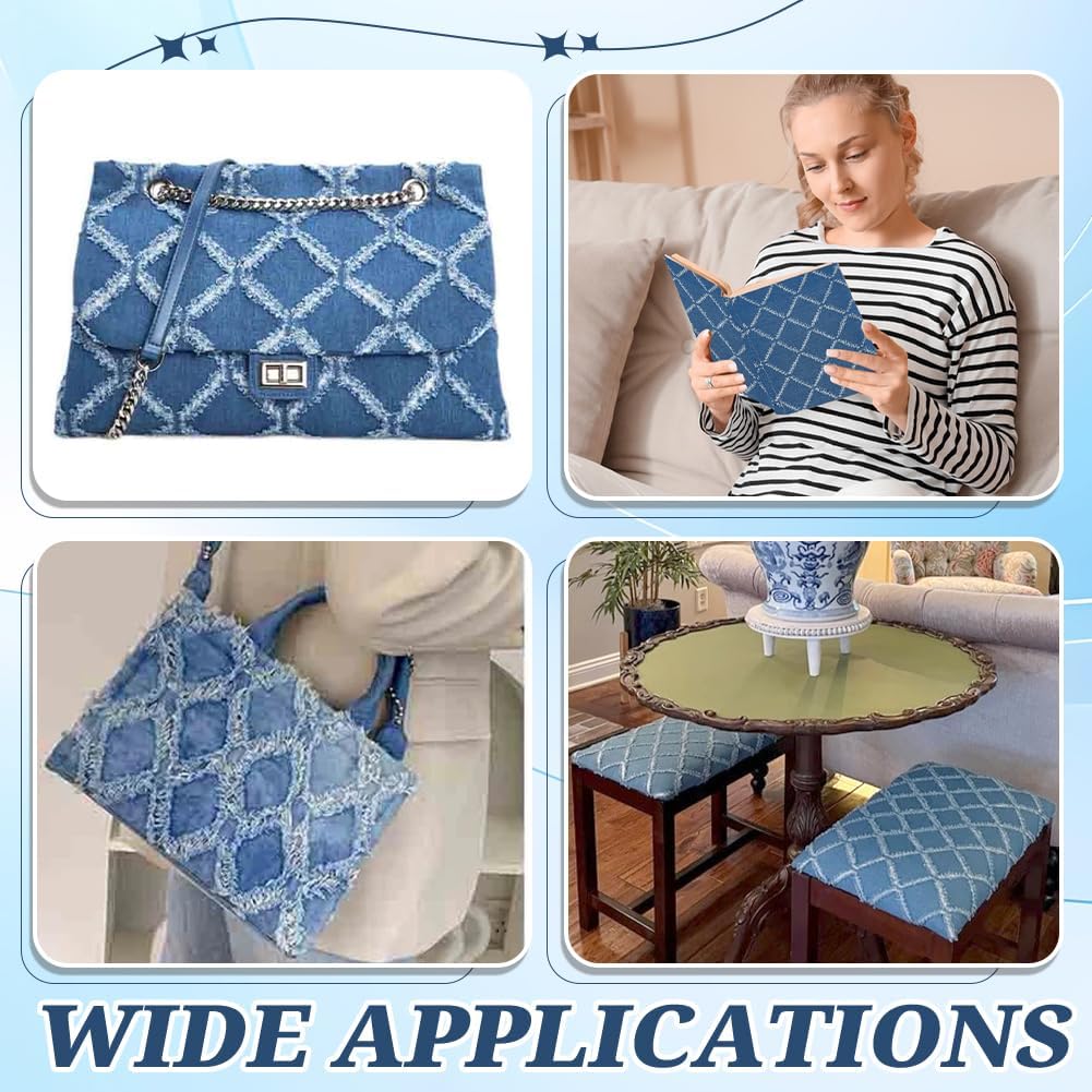 Blue Denim Cotton Fabric Geometric Check Yard - Image 4
