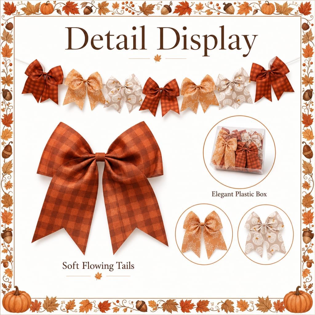Fall Bow Garland Gingham Autumn Mantle Fireplace Banner Decor - Image 3