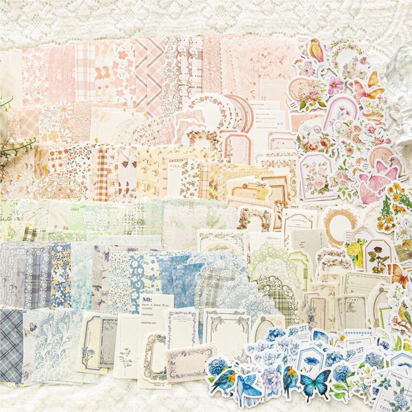 420Pcs Vintage Floral Scrapbook Paper Sticker Set