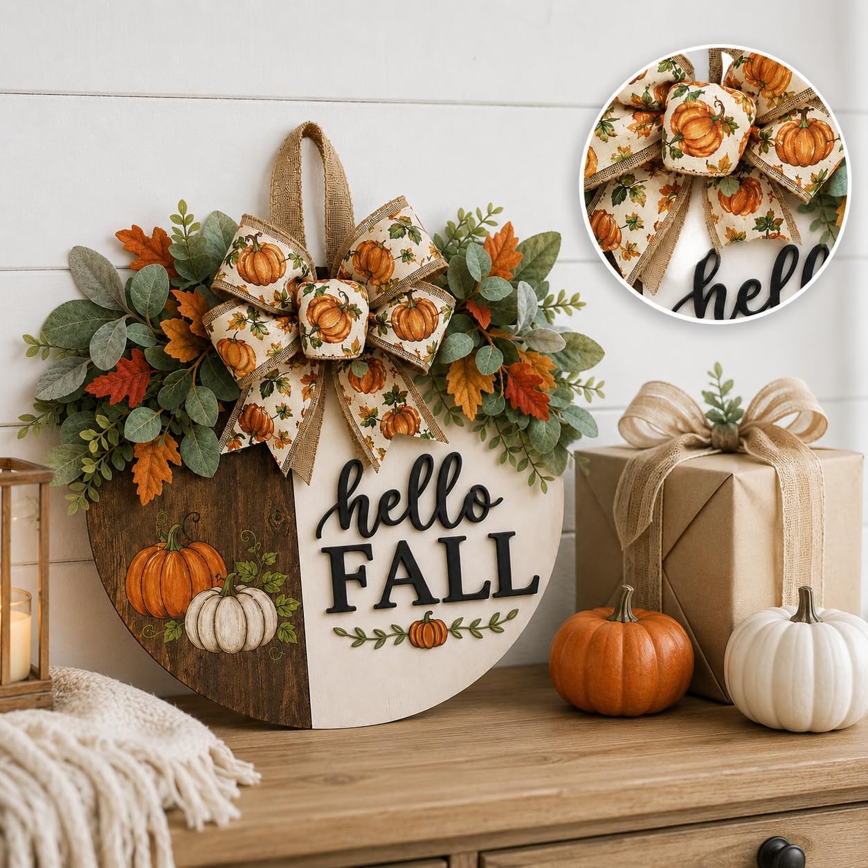 Fall Pumpkin Maple Leaf Autumn Thanksgiving Front Door Wreath - Image 3