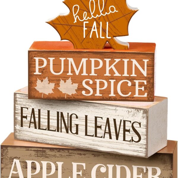 Fall Wooden Maple Leaf Rustic Tiered Tray Decor Set