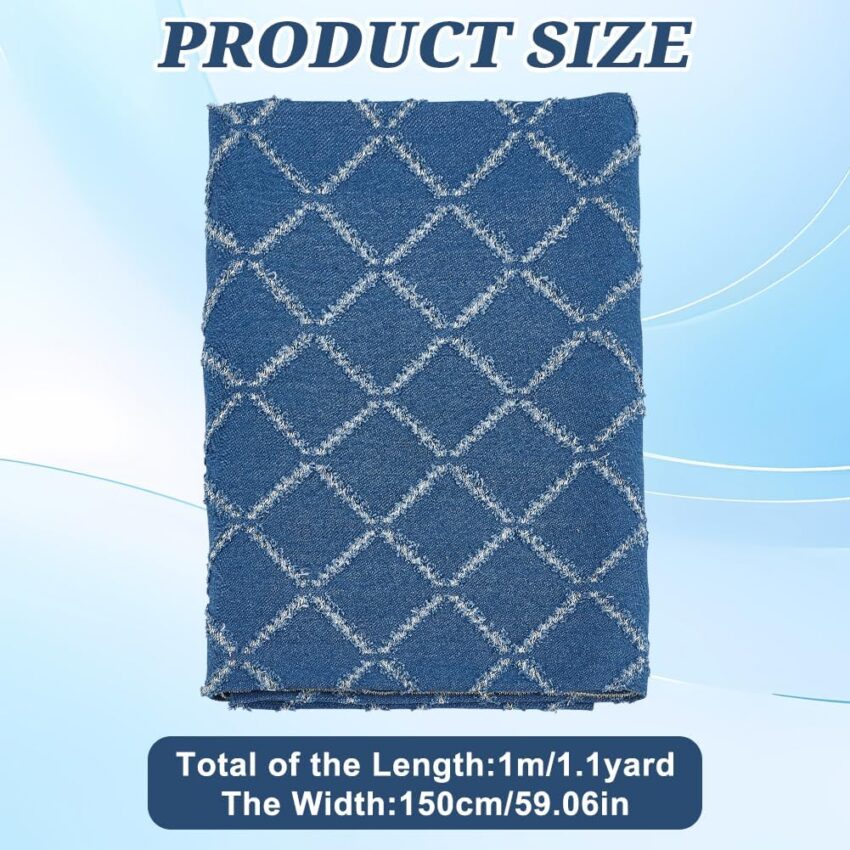 Blue Denim Cotton Fabric Geometric Check Yard