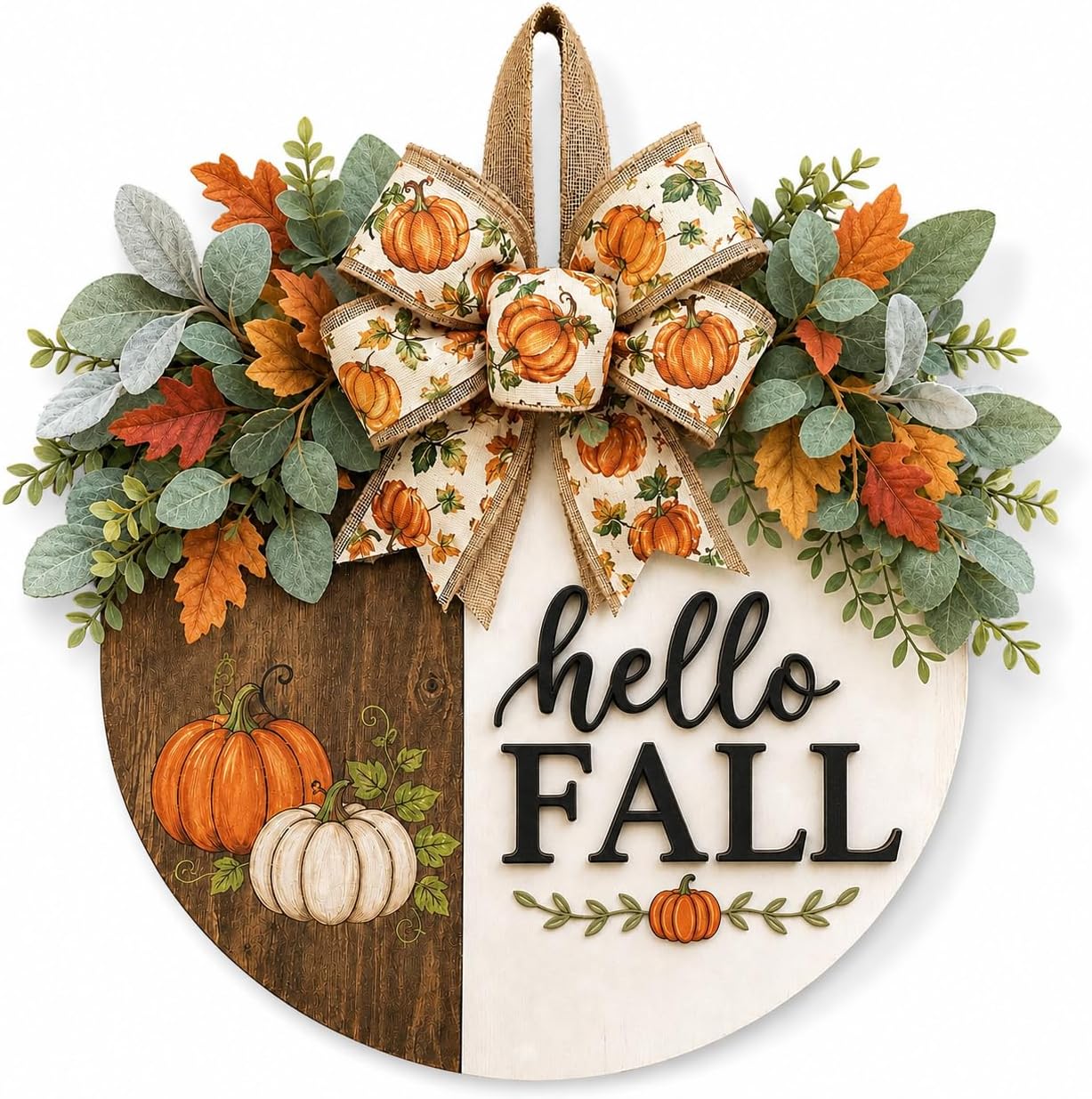 Fall Pumpkin Maple Leaf Autumn Thanksgiving Front Door Wreath