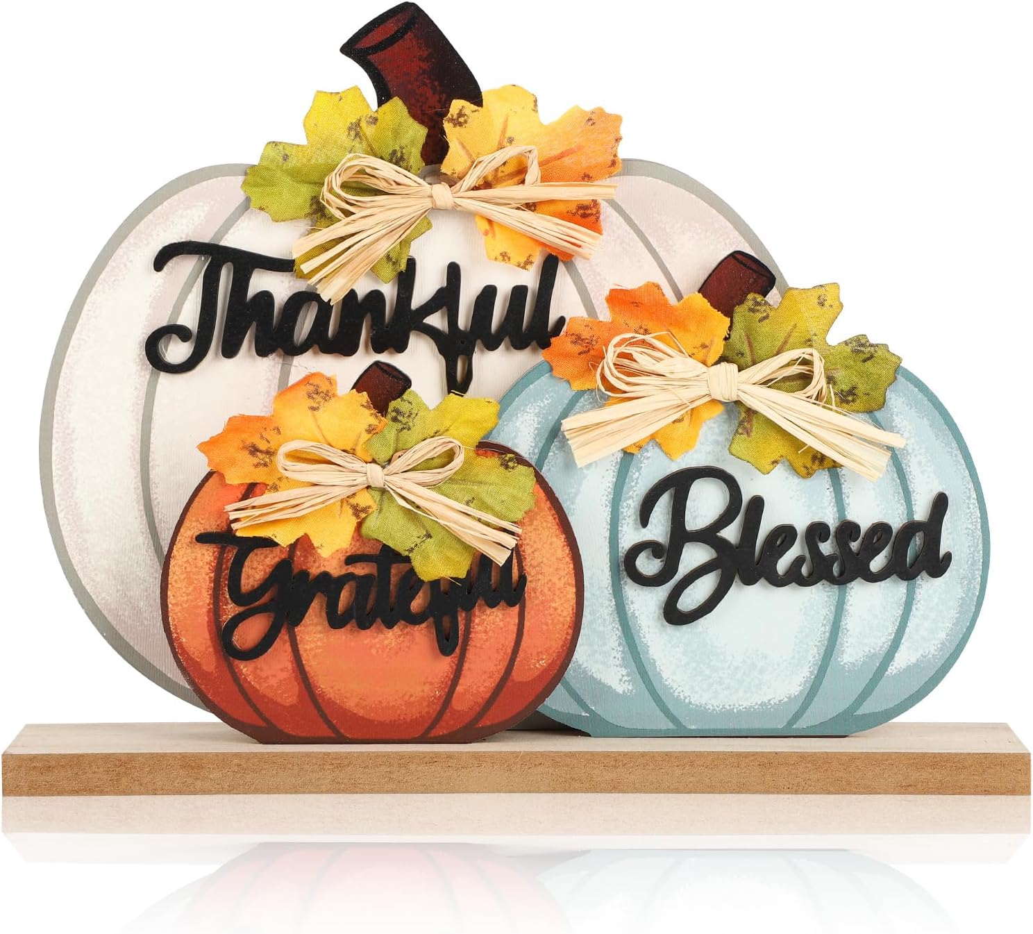 Fall Pumpkin Wooden Thankful Blessed Grateful Autumn Table Decor