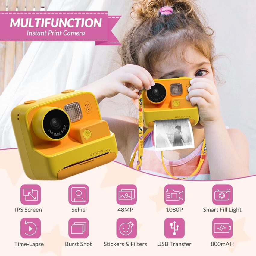Kids Instant Print Camera 48MP Digital Craft Kit
