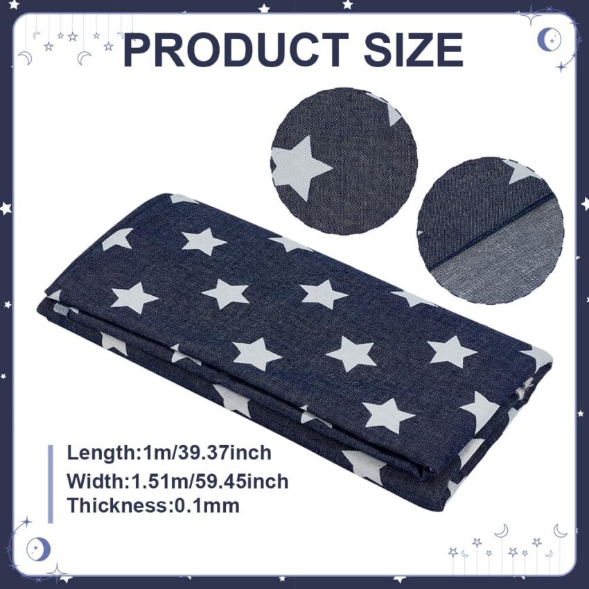 Midnight Blue Denim Cotton Fabric Stars Print