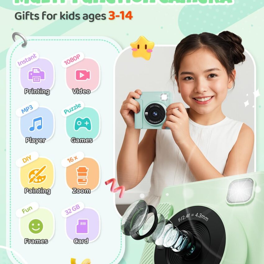 Kids Instant Print Camera HD Digital Craft Kit