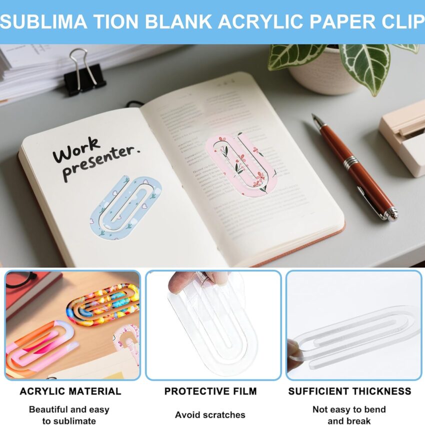 Sublimation Blank Acrylic Paper Clips Heat Press Set