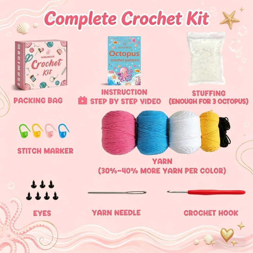 Beginner Crochet Octopus Kit with Video Tutorials