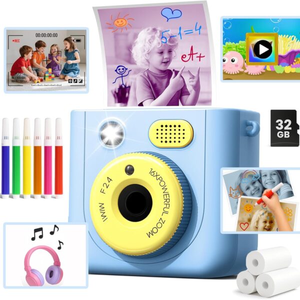 Kids Instant Print Camera 48MP Digital Craft Kit
