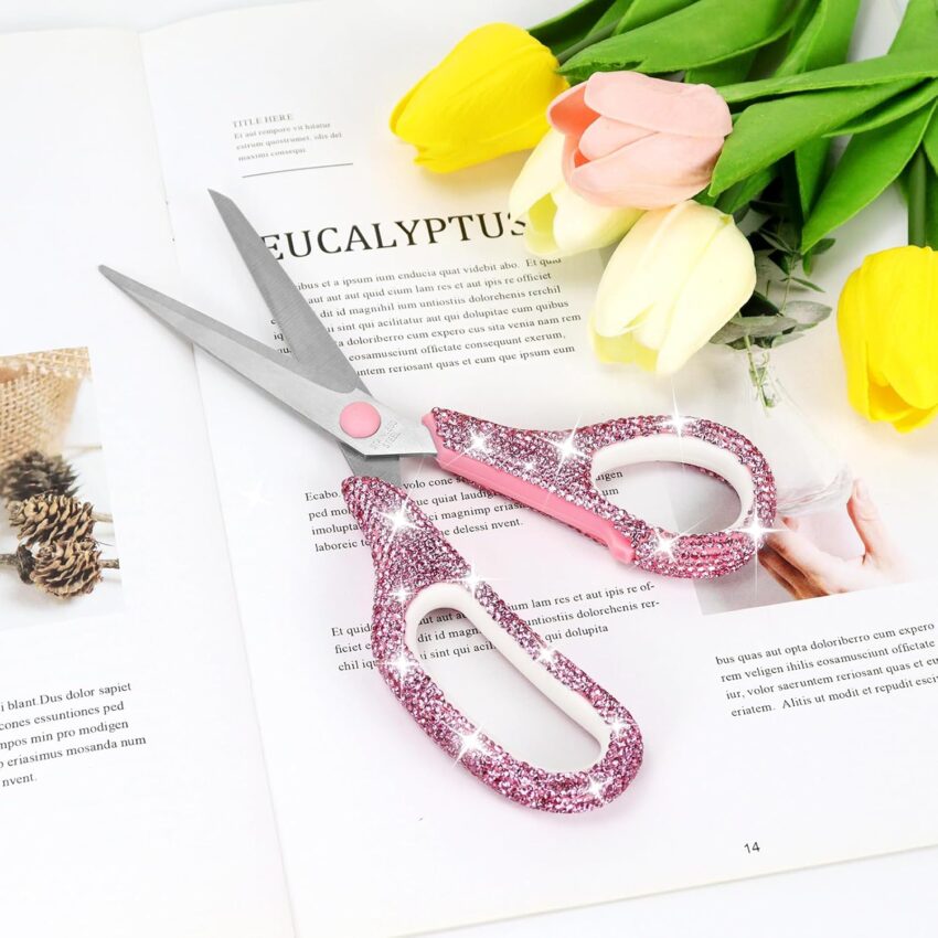 Pink Rhinestone Office Scissors for Crafts Journaling