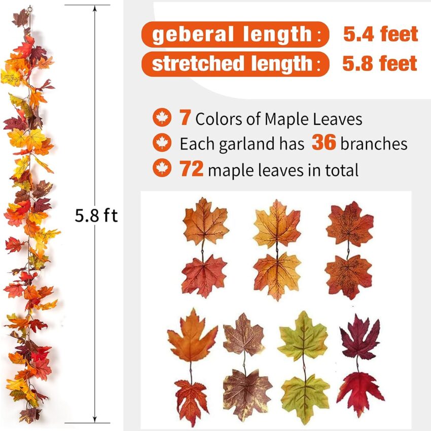 Fall Maple Garland LED String Light Autumn Seasonal Decor
