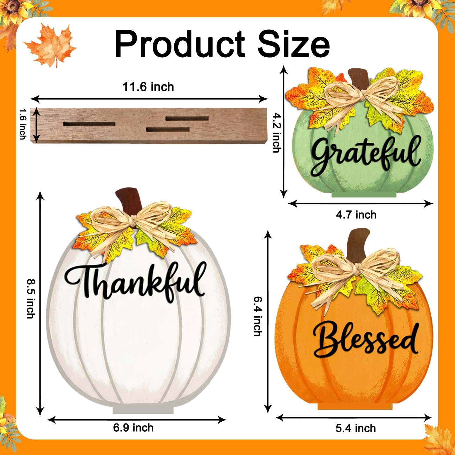 Fall Pumpkin LED Wooden Thankful Blessed Grateful Table Decor - Image 3